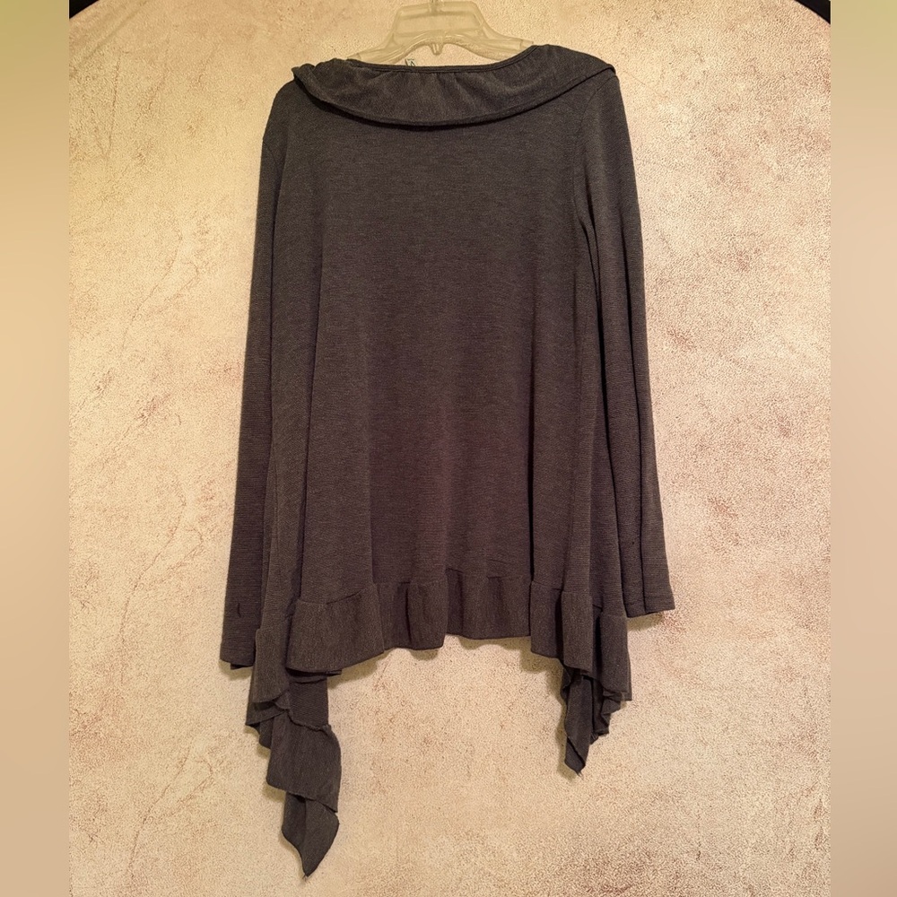 Ruffled Open-Front Cardigan Sweater - Gray - Picture 3 of 4